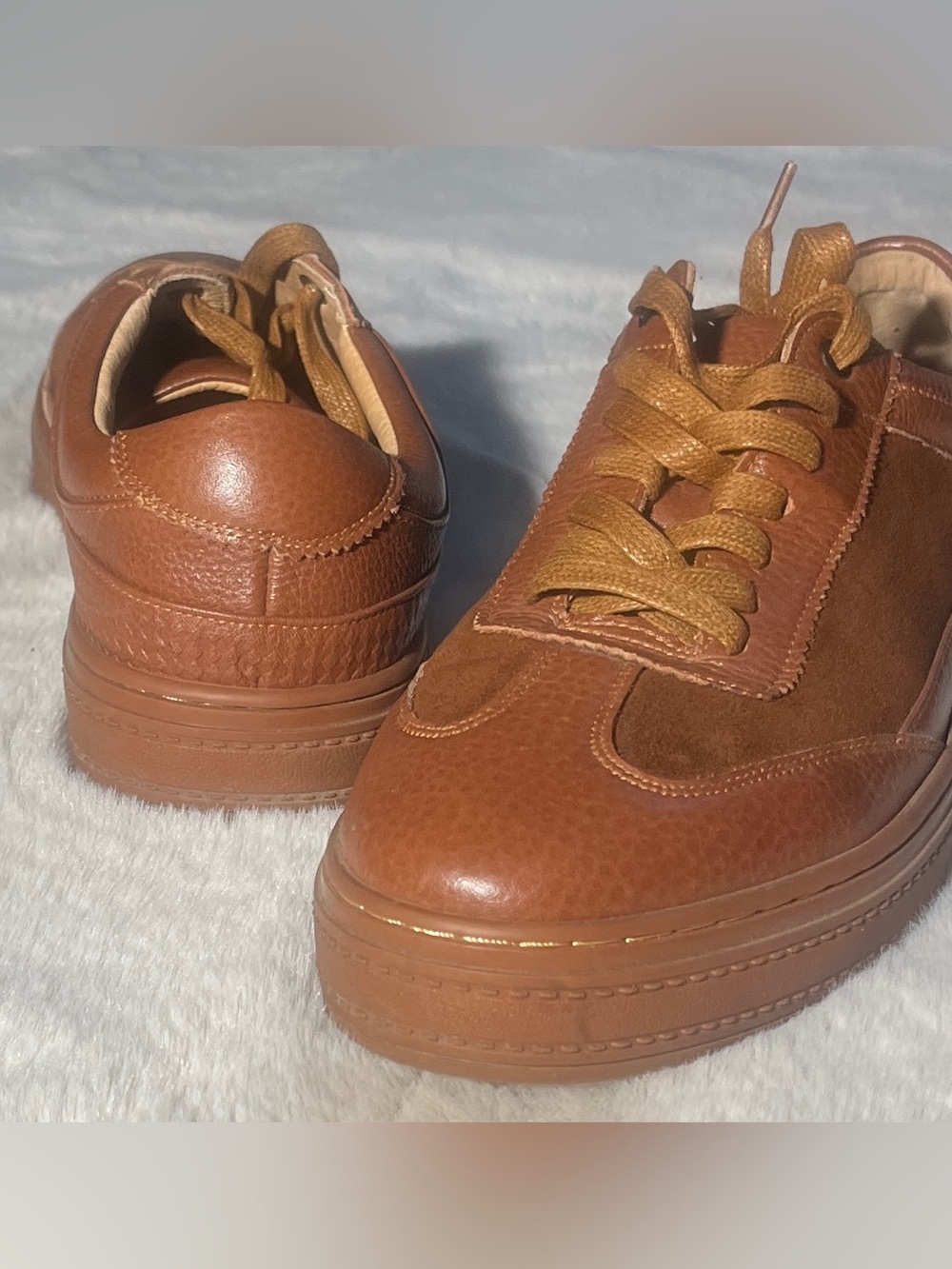 Marc Nolan Cognac Leather Platform Sneakers Size 9